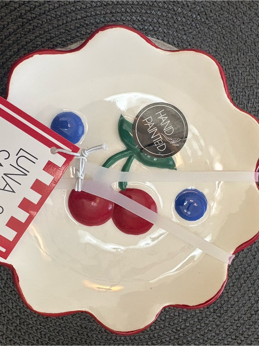 Luna Casa Hand-Painted Cherry Ceramic 4  Serving Bowl - Red and pink. 6”